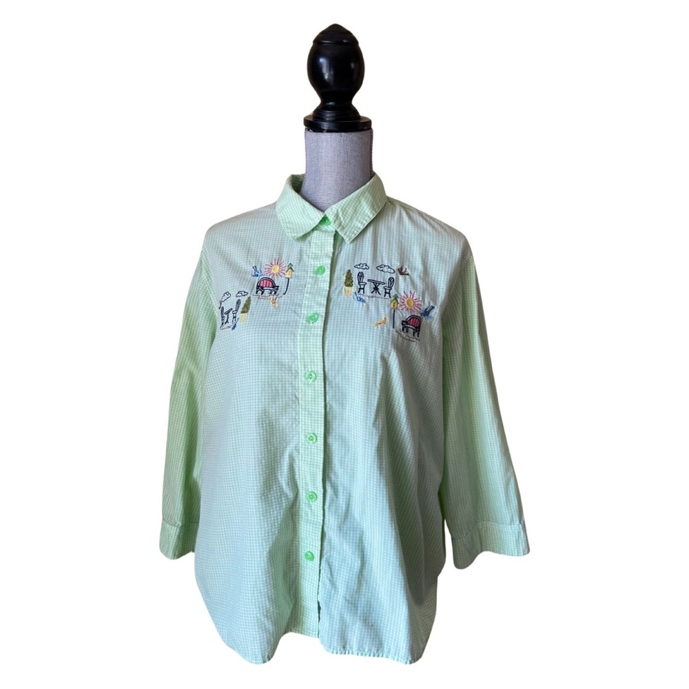 Brekenridge Embroidered Green Gingham Shirt
